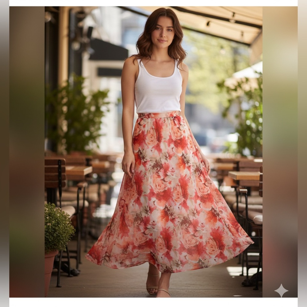 Chic Floral Maxi Skirt in Pink and Cream
